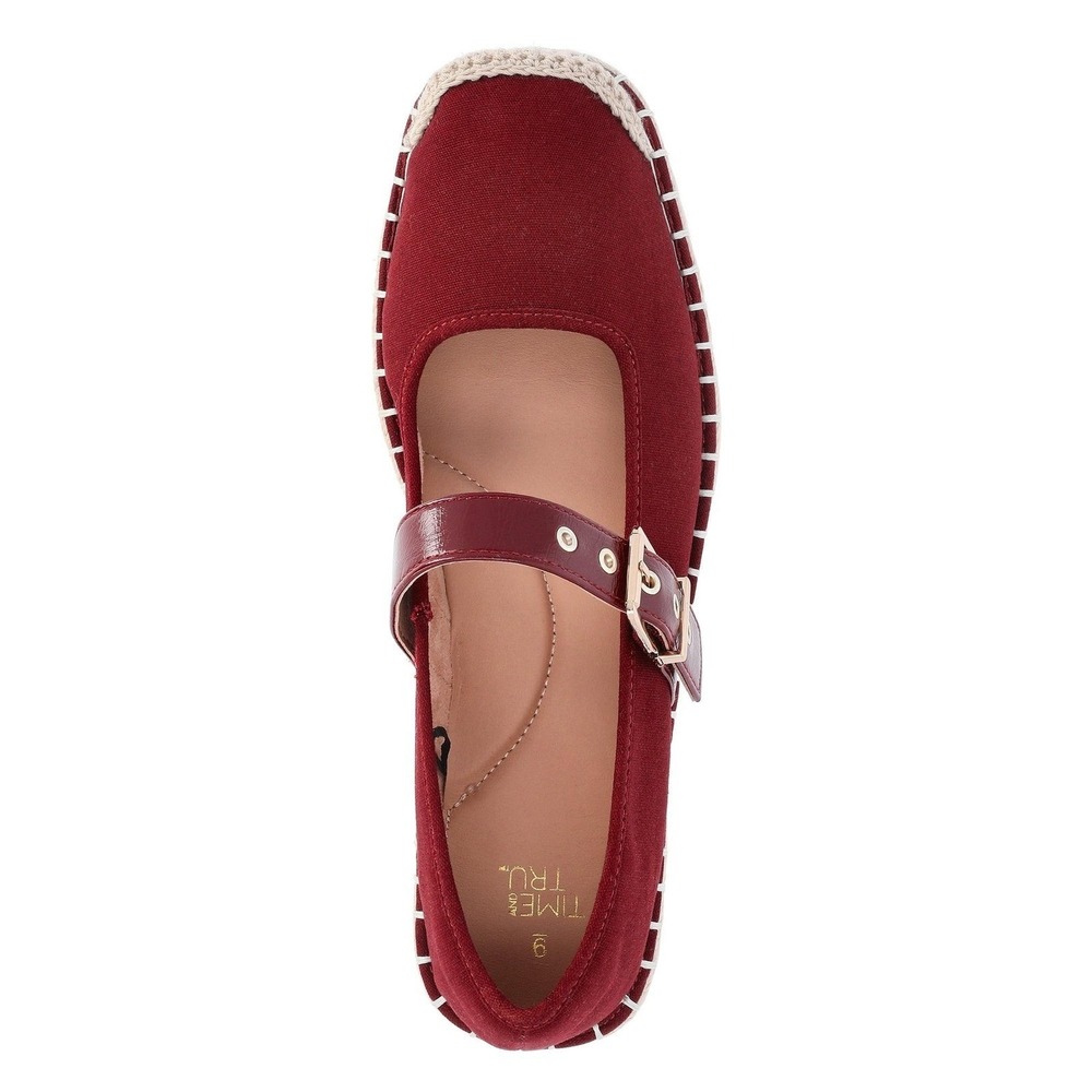 Time and Tru Mary Jane Espadrille Women Shoes Burgundy Canvas Square Toe 7 NEW